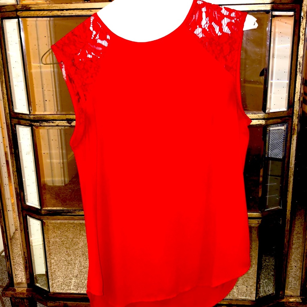 Red Sleeveless J Crew Top with Lace Detail